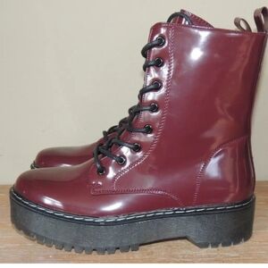 WOMENS UNIONBAY KIWI WATERPROOF CHUNKY HEEL ZIP ANKLE BOOTS BURGUNDY